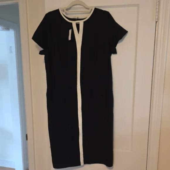 NWT Talbots Black Midi Dress with White Trim - Picture 5 of 5